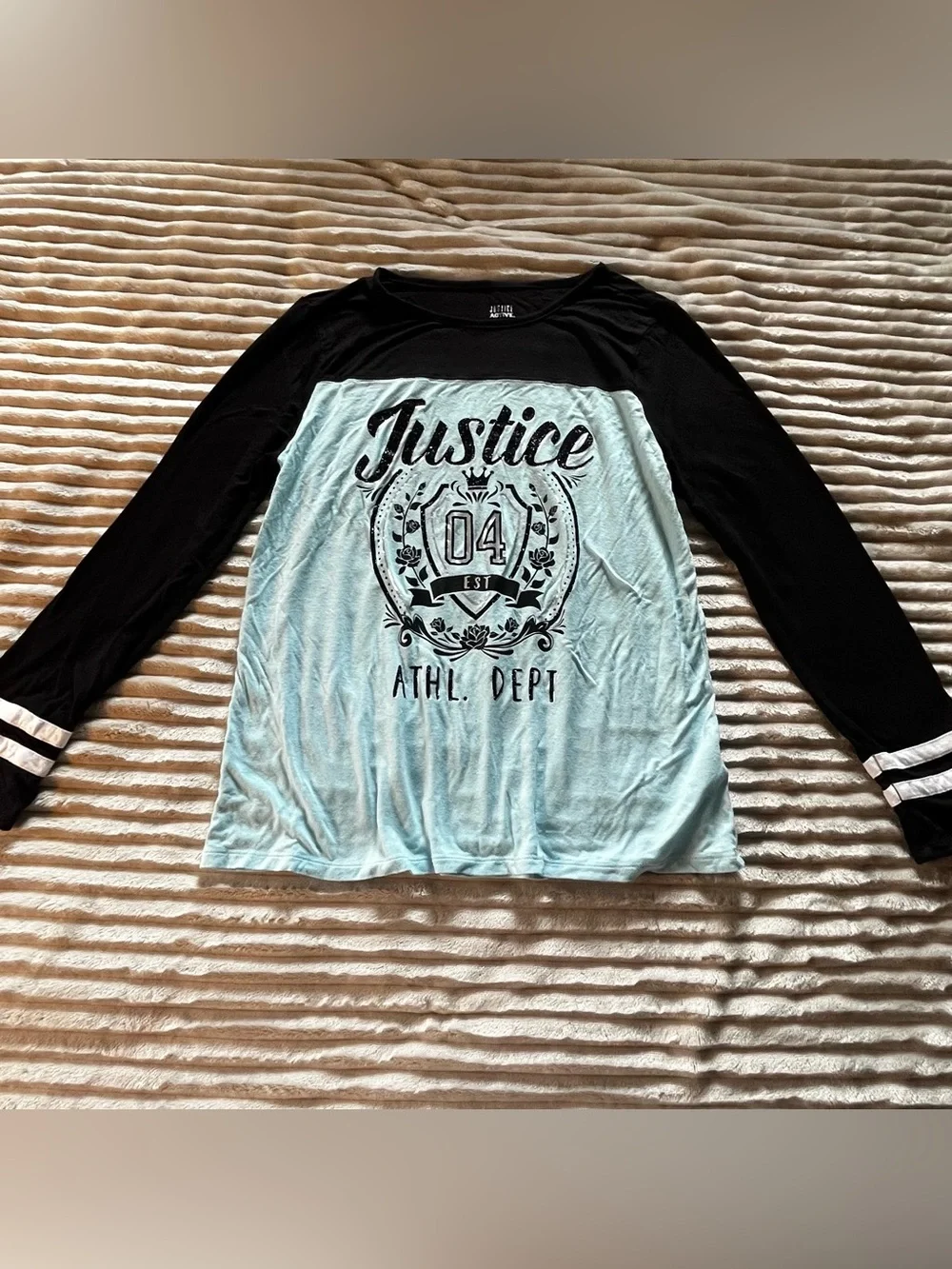 Justice Active Light Blue & Black Raglan Long Sleeve Top ♡